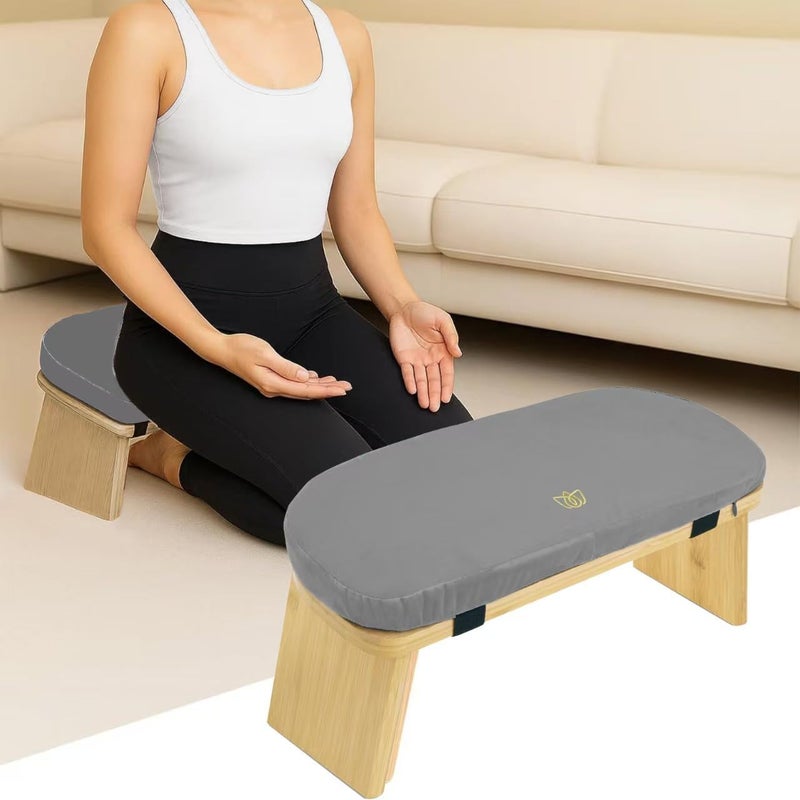 SuperRC Meditation Bench, Portable Bamboo Meditation Stool, Folding Kneeling Meditation Bench, Anterior Tilt Bench, Prayer Bench with Meditation Chair with Thick Cushion, Kneeling Stool - Image 2